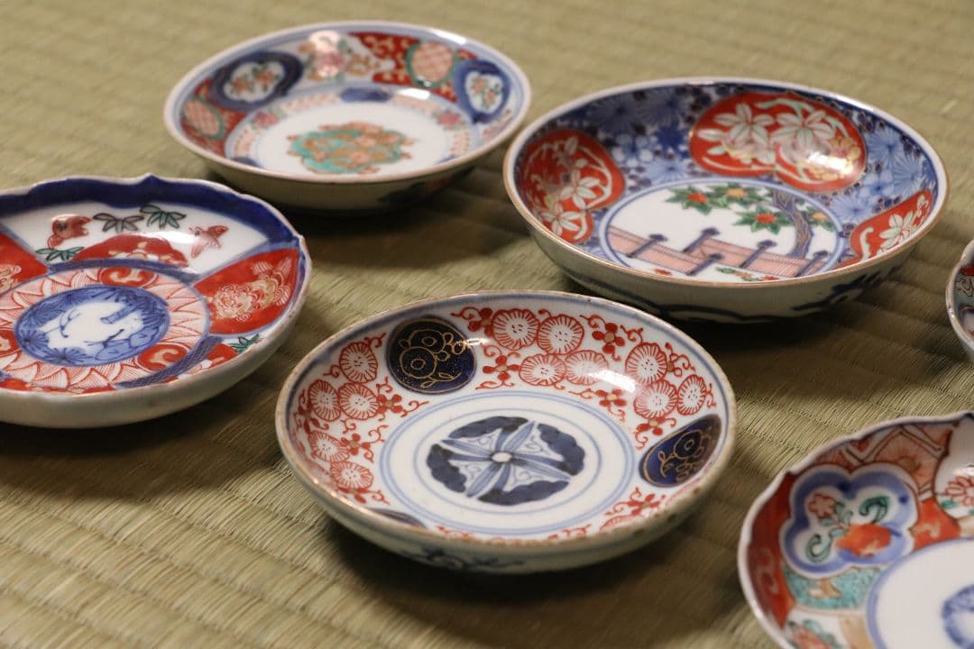 陶芸 古い伊万里焼 色絵小皿 六枚まとめ売り 冨貴長春 大明嘉靖 MA422