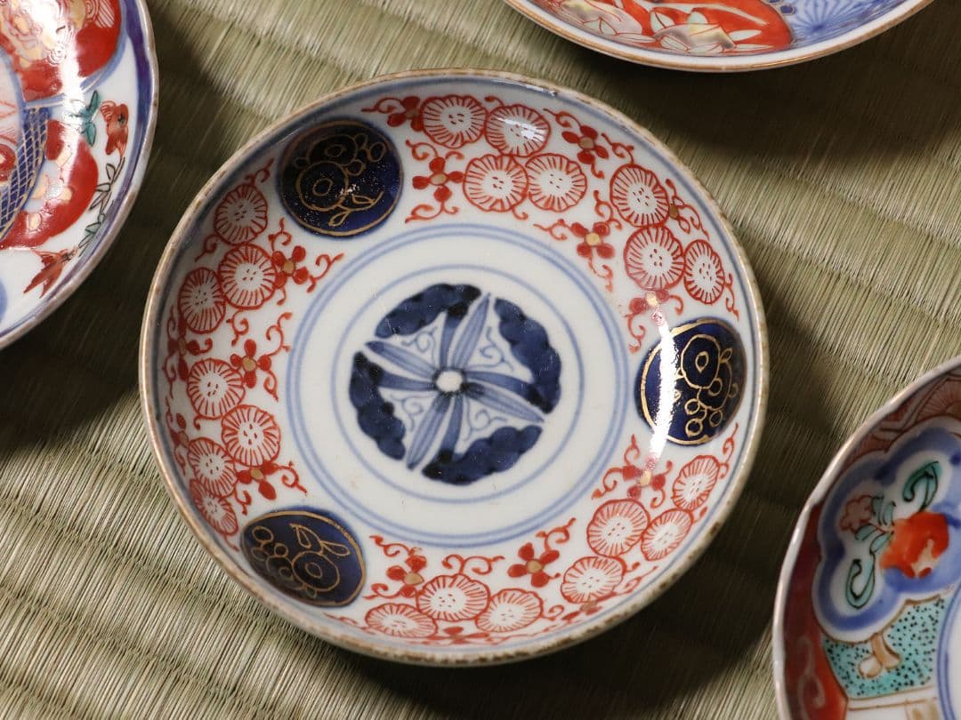 陶芸 古い伊万里焼 色絵小皿 六枚まとめ売り 冨貴長春 大明嘉靖 MA422