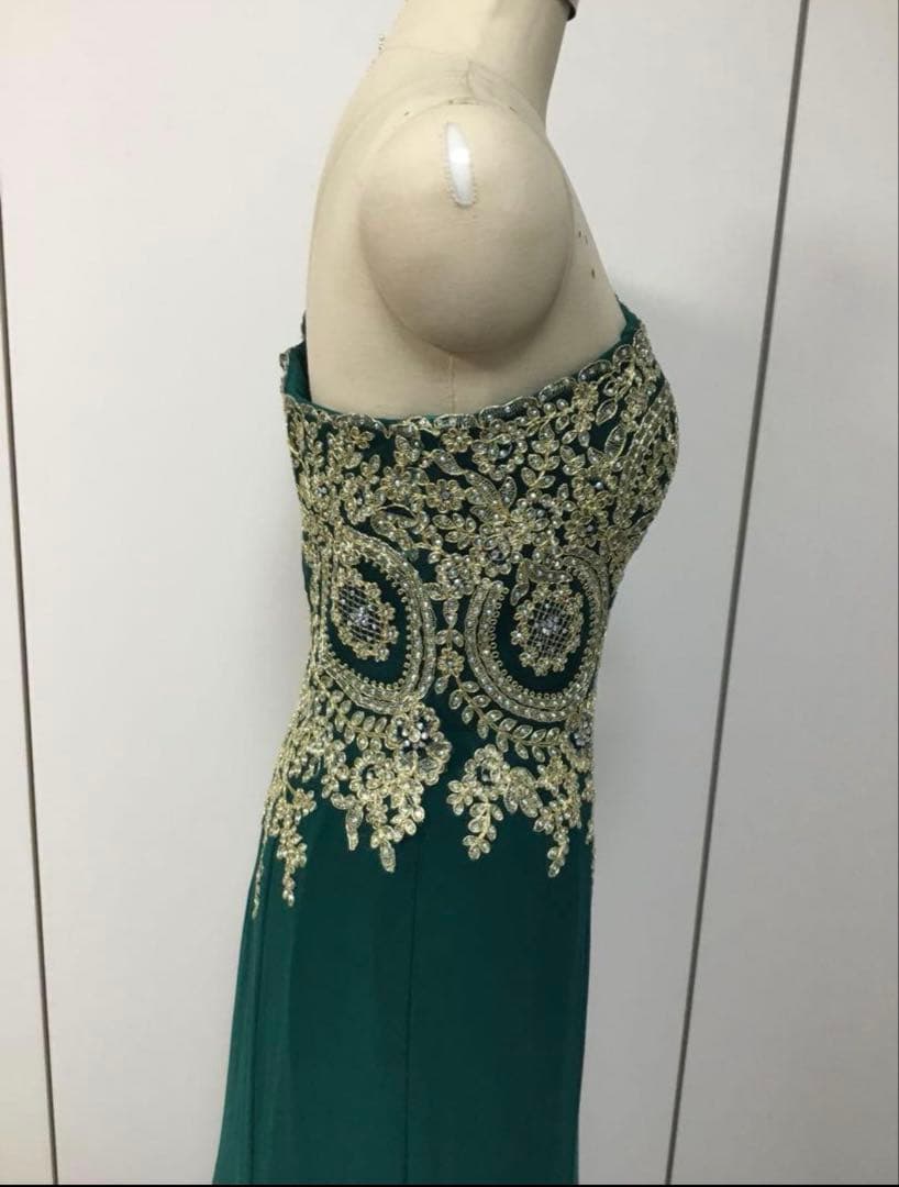 ダークグリーン ワンショルダー パーティードレス