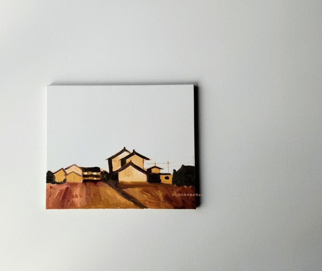 38×46㎝「稲刈り後の田園風景」油彩・原画・F10