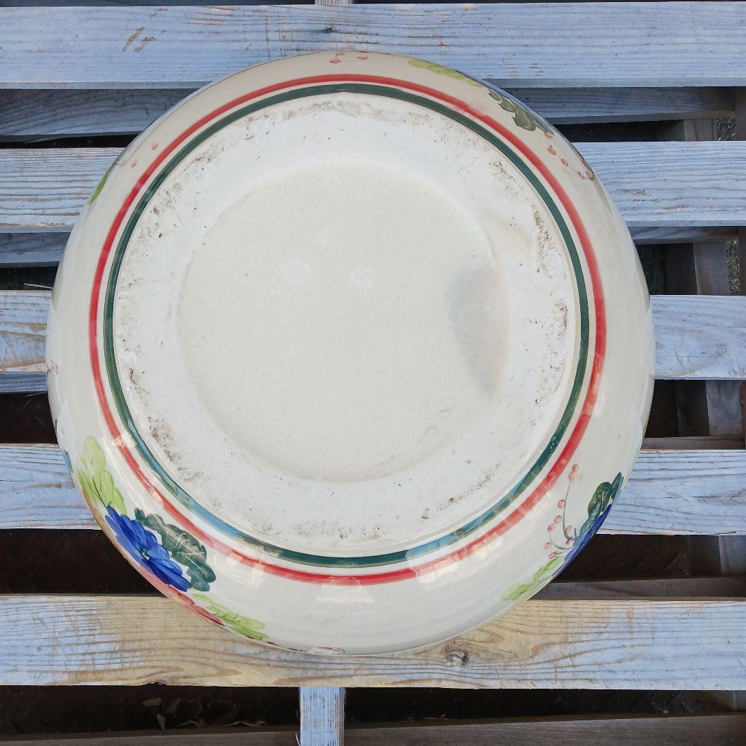 新品　特大　∅50　 陶器　睡蓮鉢　メダカ鉢　手書き絵　花柄　手造り　高級品LB