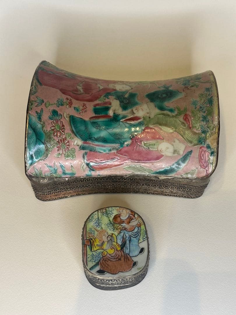 清時代 人物香合 中国骨董 古董 香合 2点セット