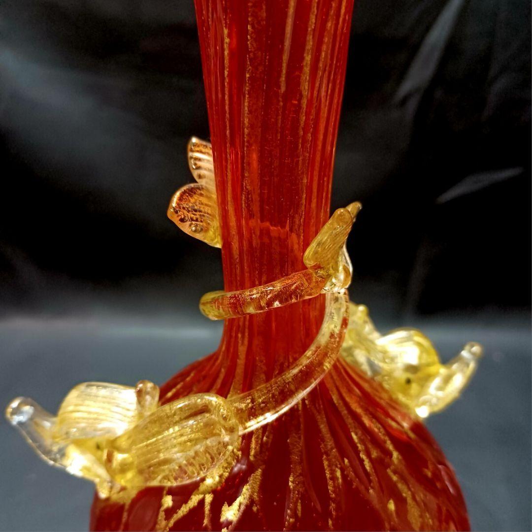 MURANO 34㎝ ムラノ 金彩 レッド ドルフィン モチーフ デカンタ