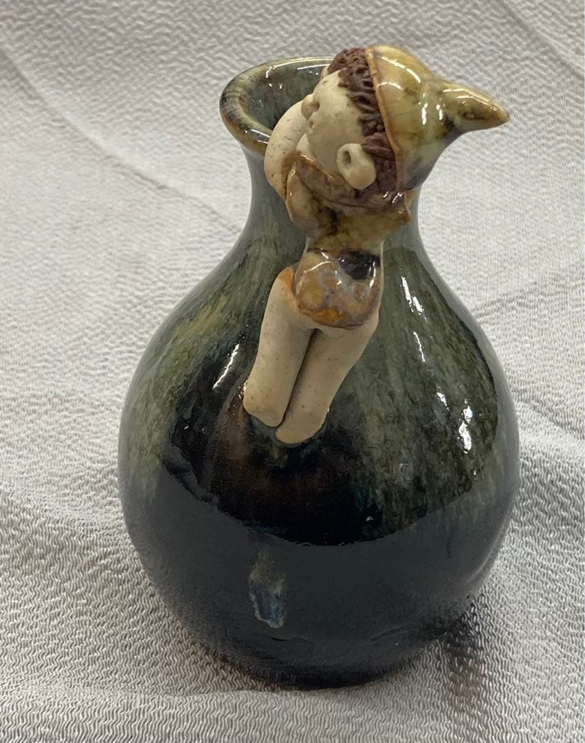 B37  森元青芳作  徳利　砥部焼　花生   「念ずれば花開く」人形　酒器