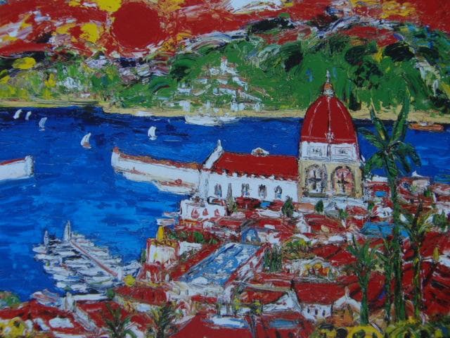 鈴木マサハル、【サントロペ】、希少な画集画、新品高級額・額装付