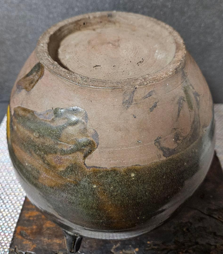 中国古美術　中国古陶磁器　明代　明朝 磁州窯　黒釉　四耳壺　高さ19.5cm
