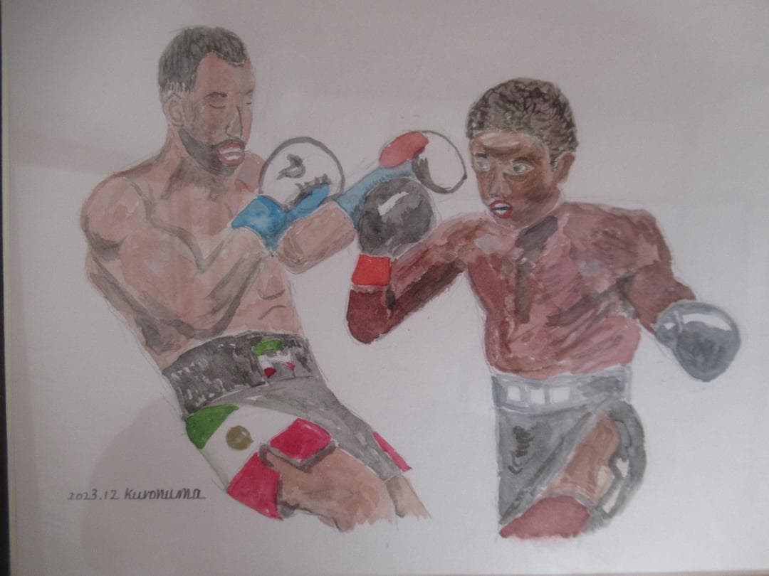 ボクシング　肉筆　水彩