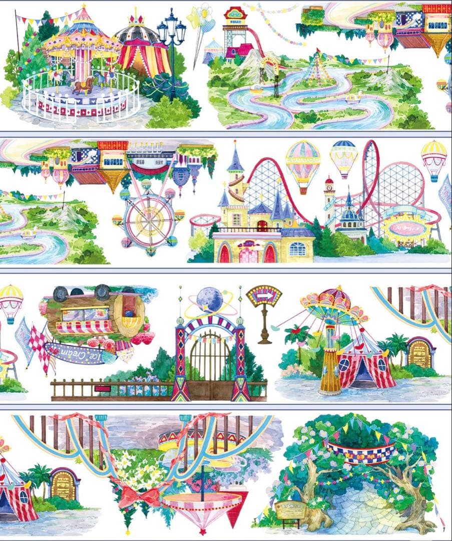 【9426】海外3/5/巻PETマスキングテープ　遊園地　アトラクション　背景系
