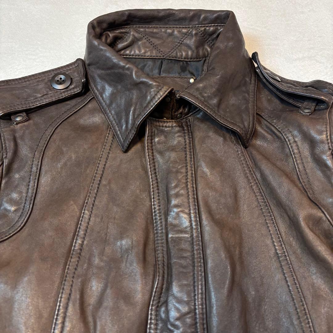 【高級馬革】5351プールオム　シングルライダース レザージャケット ブラウン