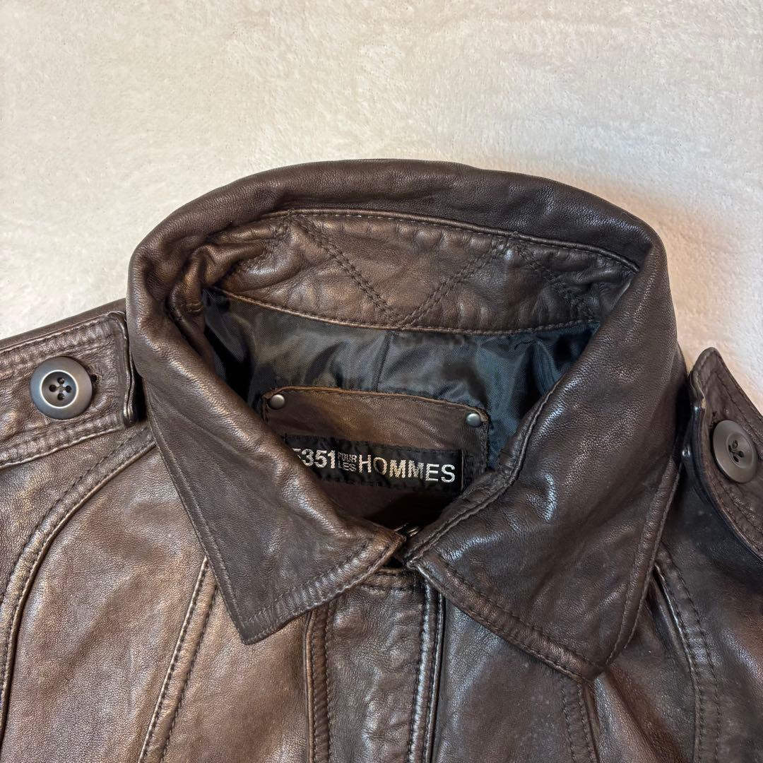 【高級馬革】5351プールオム　シングルライダース レザージャケット ブラウン