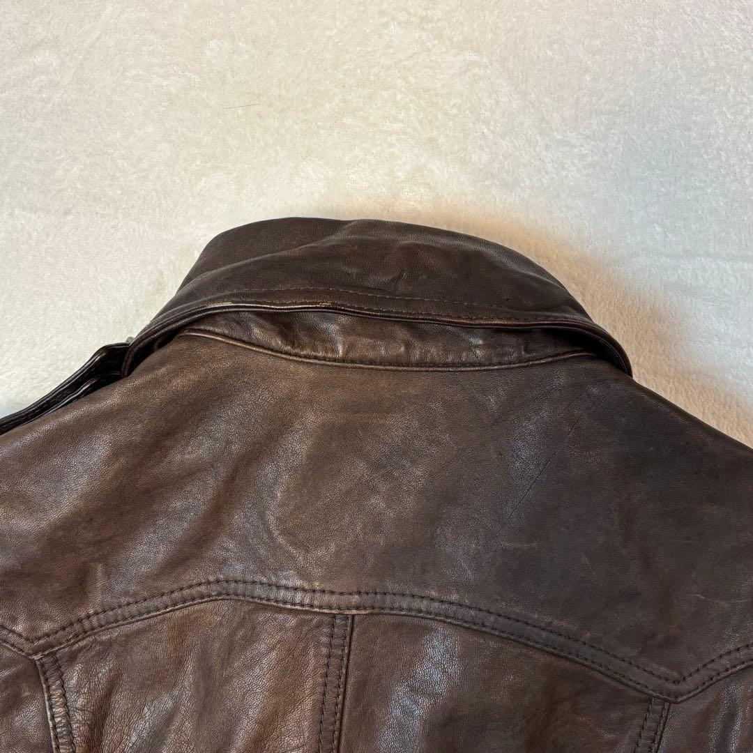 【高級馬革】5351プールオム　シングルライダース レザージャケット ブラウン