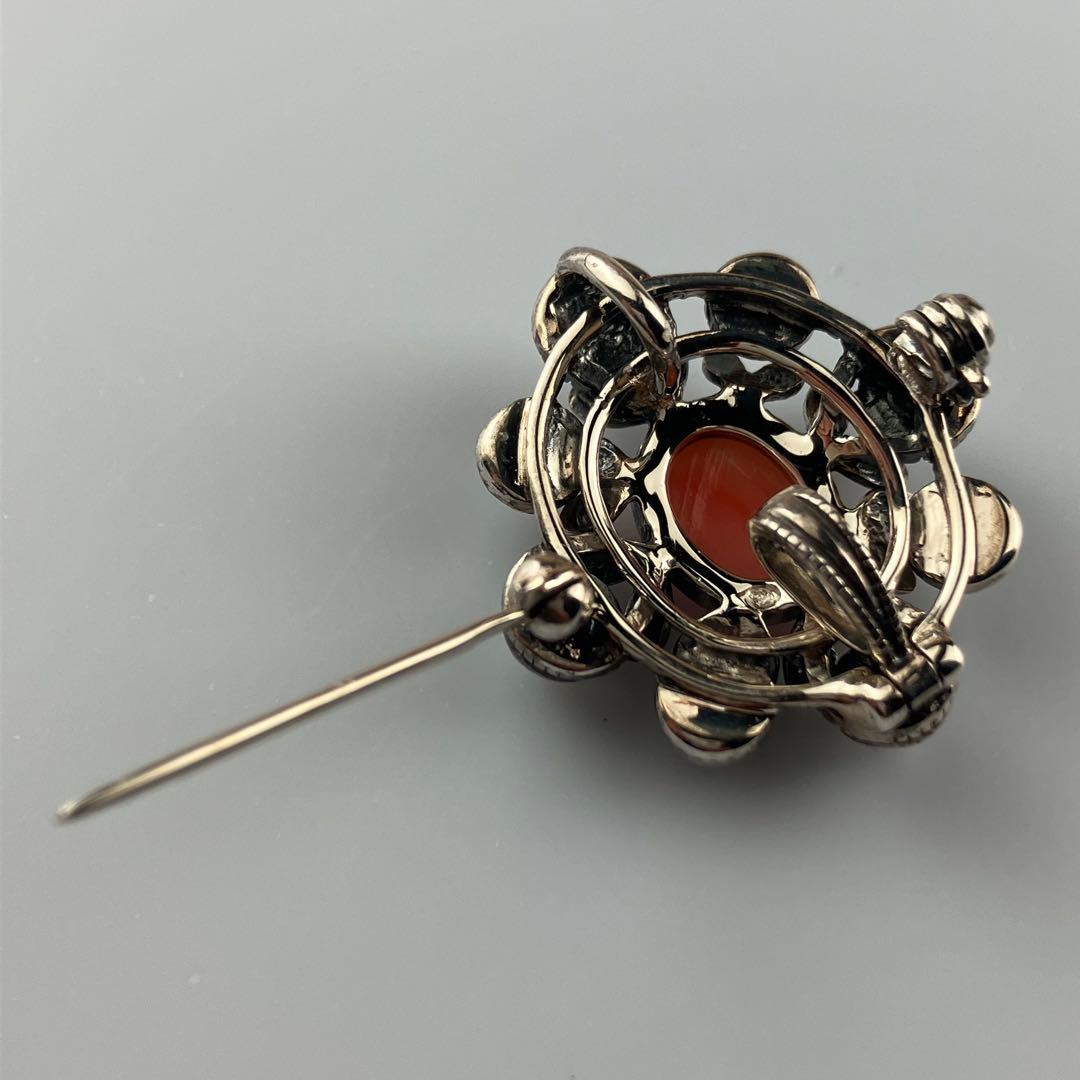 碌山 ロクザン サンゴ コーラルペンダントトップ/ブローチ パール Ag925