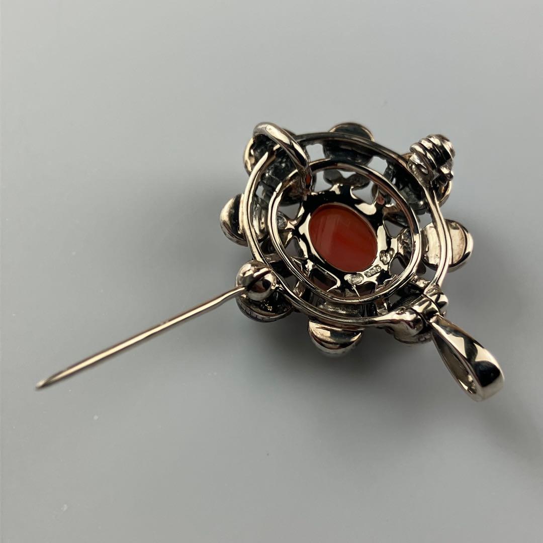 碌山 ロクザン サンゴ コーラルペンダントトップ/ブローチ パール Ag925