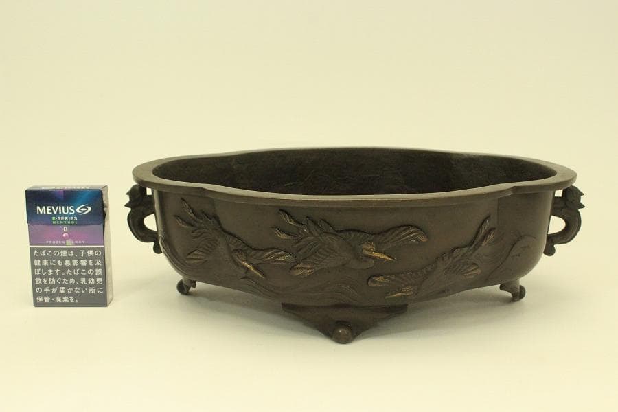 銅 水鳥模様 水盤(ZE490)