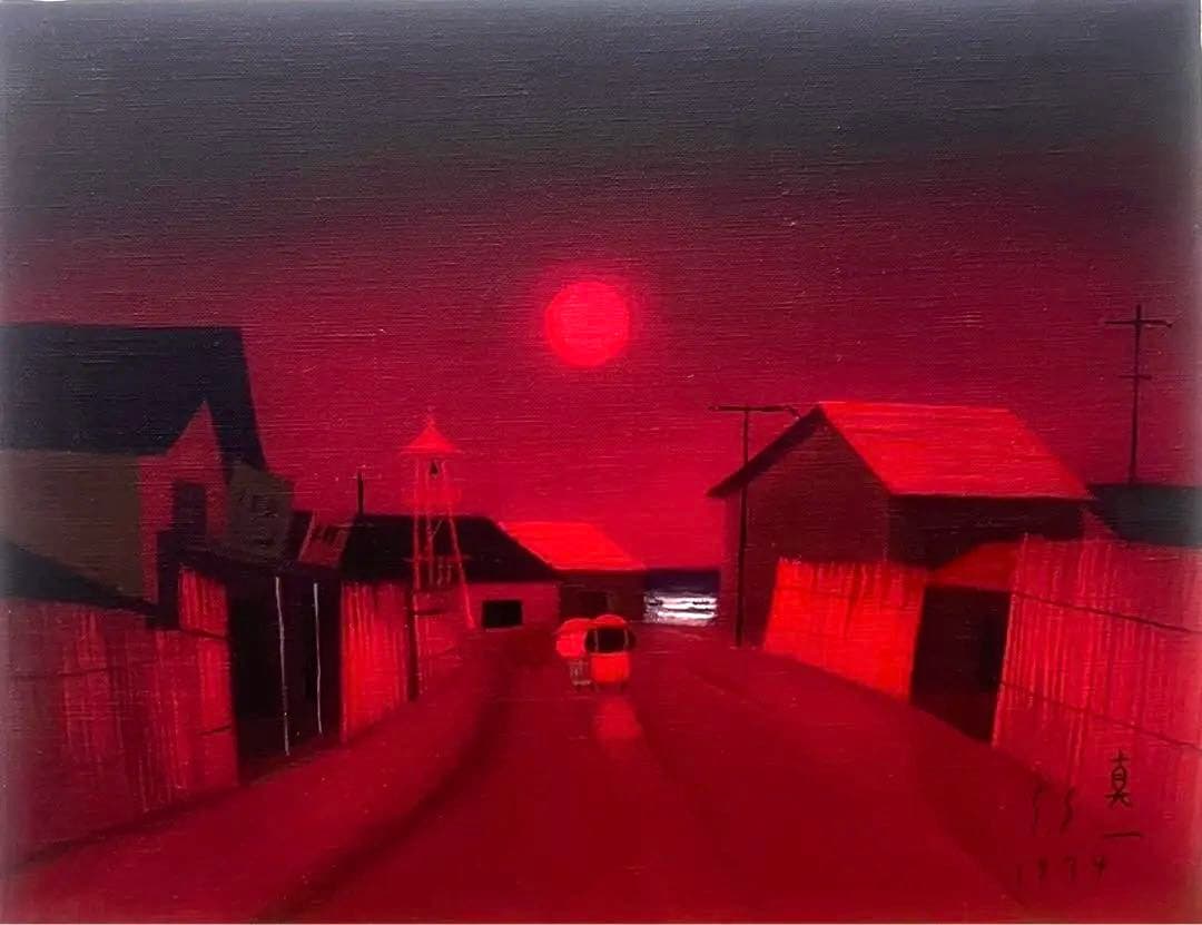 【F6号】斎藤真一（磯松の陽）手描き/表裏サイン有り/油彩/アクリル/落款/額縁