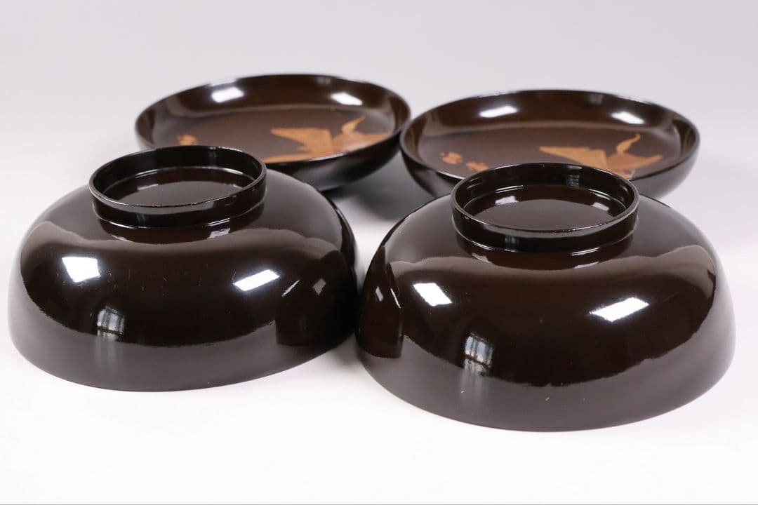 【MB192】輪島塗 宝尽くし金蒔絵 黒塗椀 二客 天然木漆塗 大正昭和 茶懐石