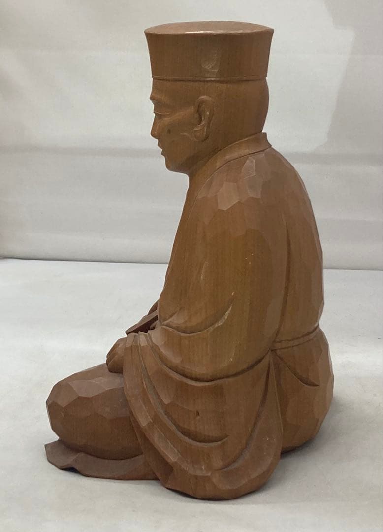 B515s 木彫 千利休座像　滝村尚之造　茶道　箱無