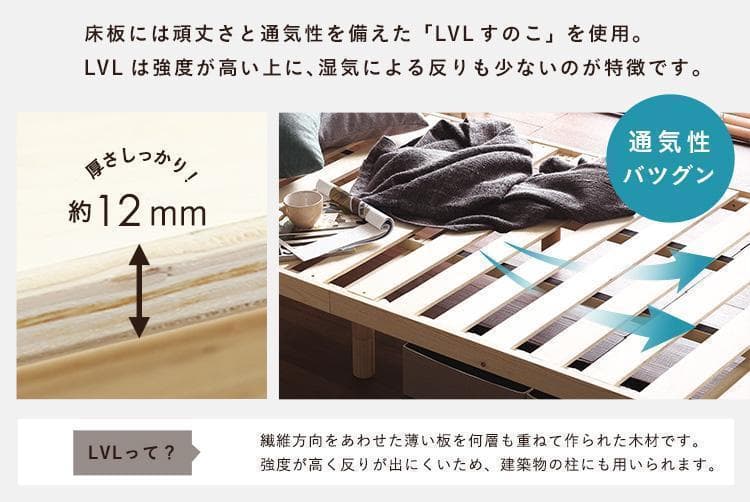 【はなミルク】北欧産パイン材 すのこベッド シングルベッド 3段階高さ調節