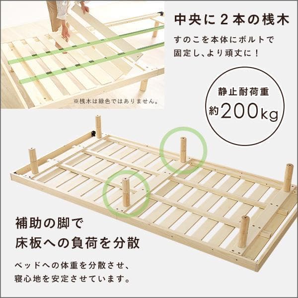 【はなミルク】北欧産パイン材 すのこベッド シングルベッド 3段階高さ調節