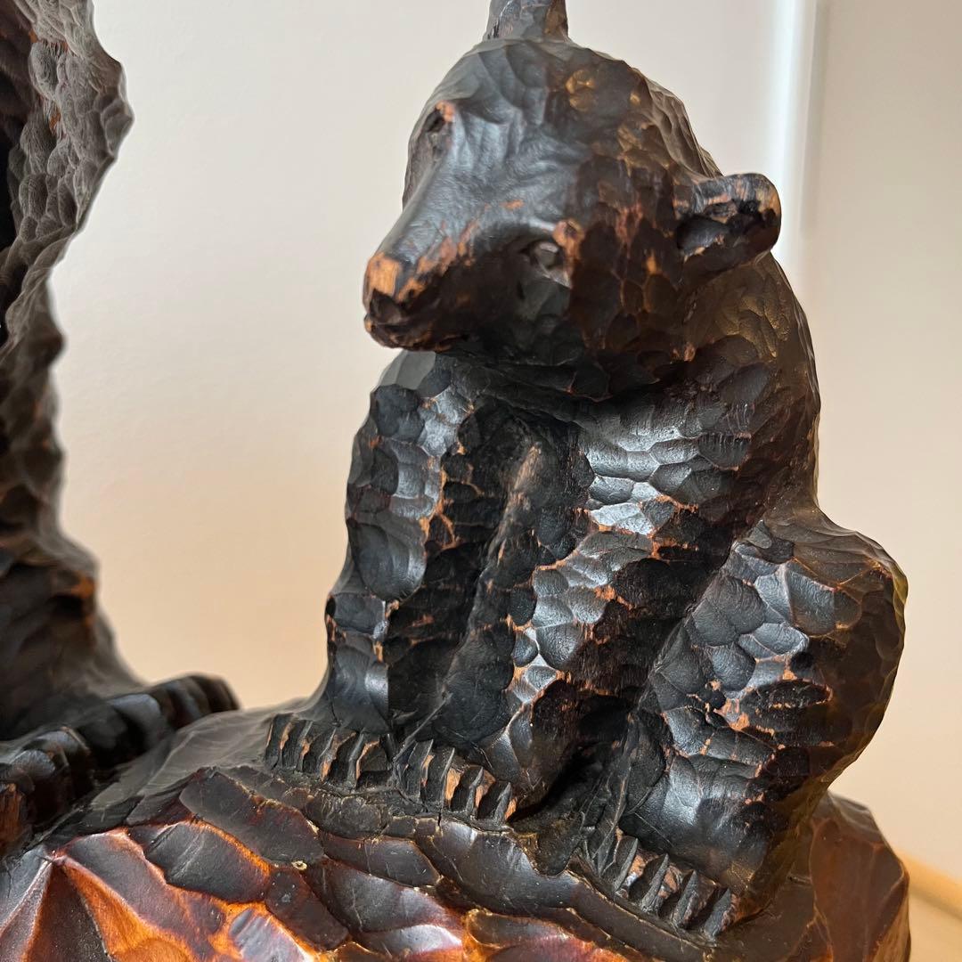 コヌサアイヌ作 木彫り熊 昭和35年 北海道民芸 手彫り 鮭くわえ ヴィンテージ