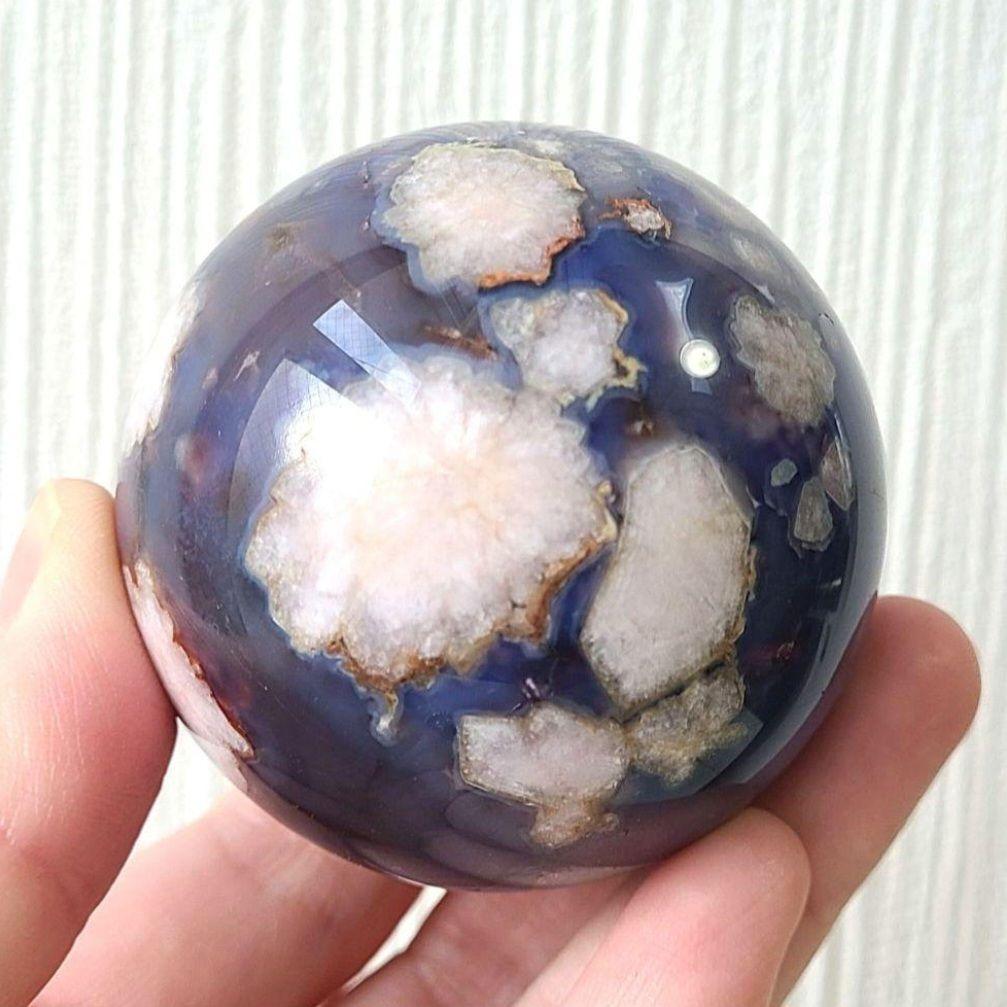 ブルーフラワーアゲート　桜瑪瑙　スフィア　丸玉　原石　ディスプレイ　コレクション