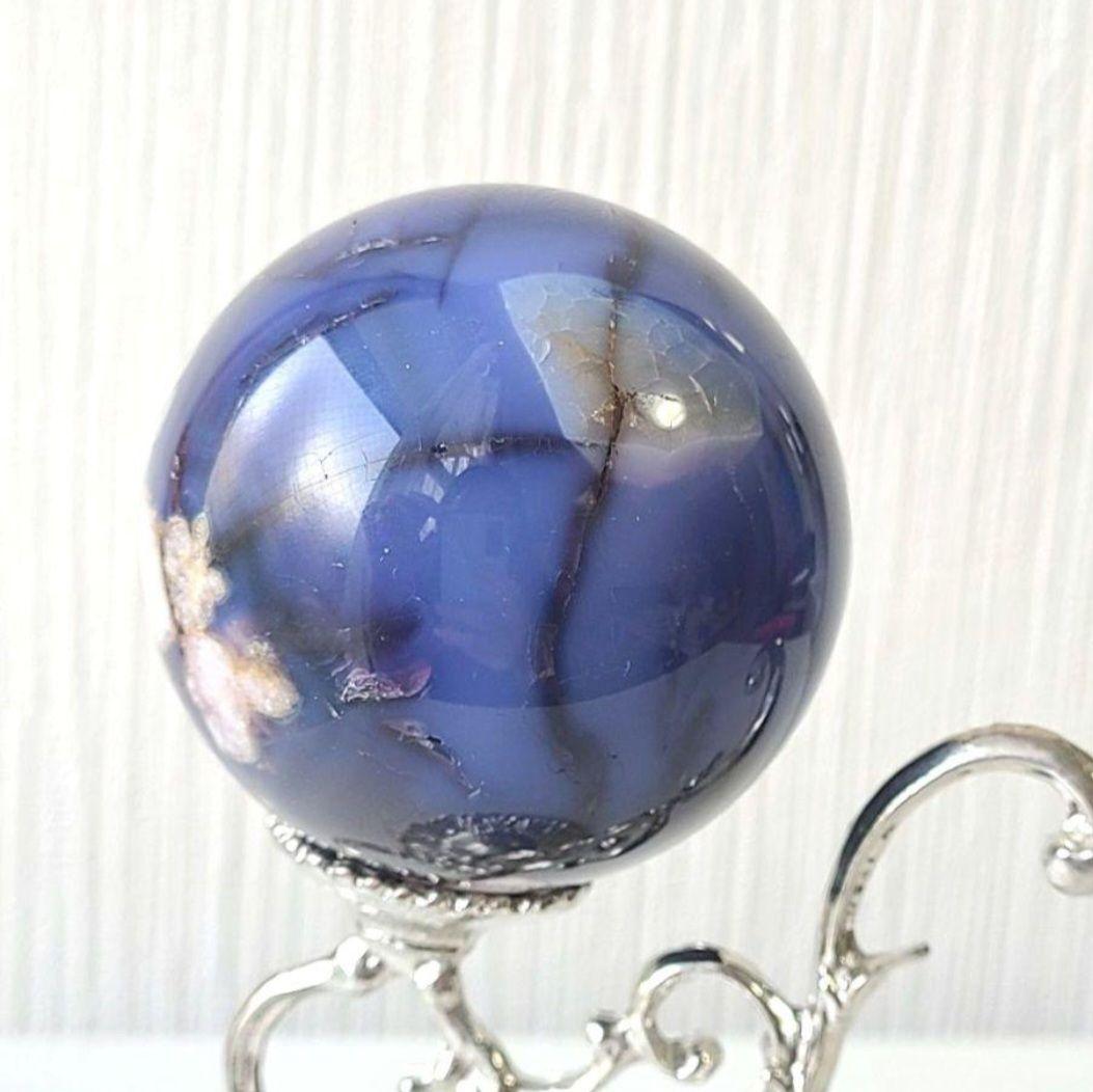 ブルーフラワーアゲート　桜瑪瑙　スフィア　丸玉　原石　ディスプレイ　コレクション