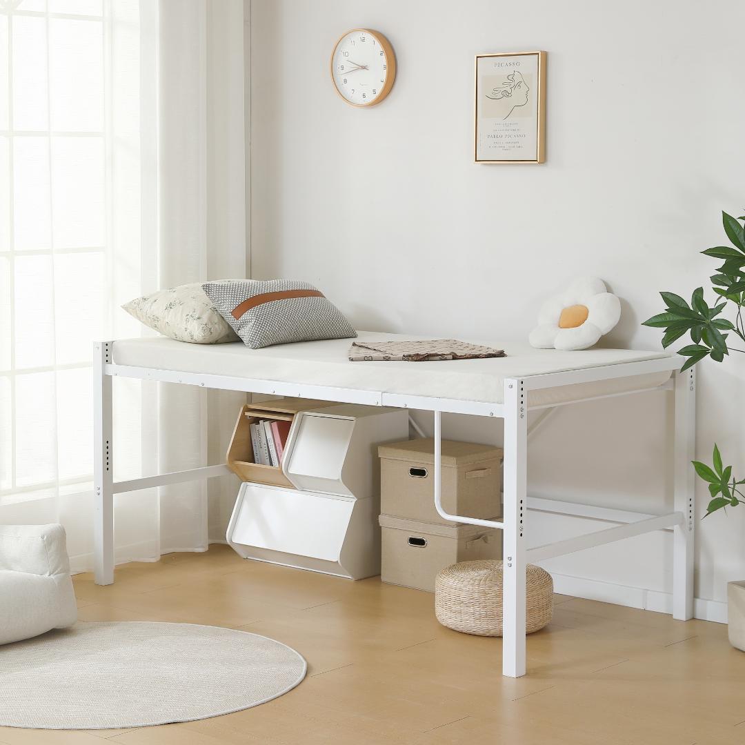 【ホワイト】高さ90cmロフトベッド パイプベッド シングルベッド 高さ調整可能