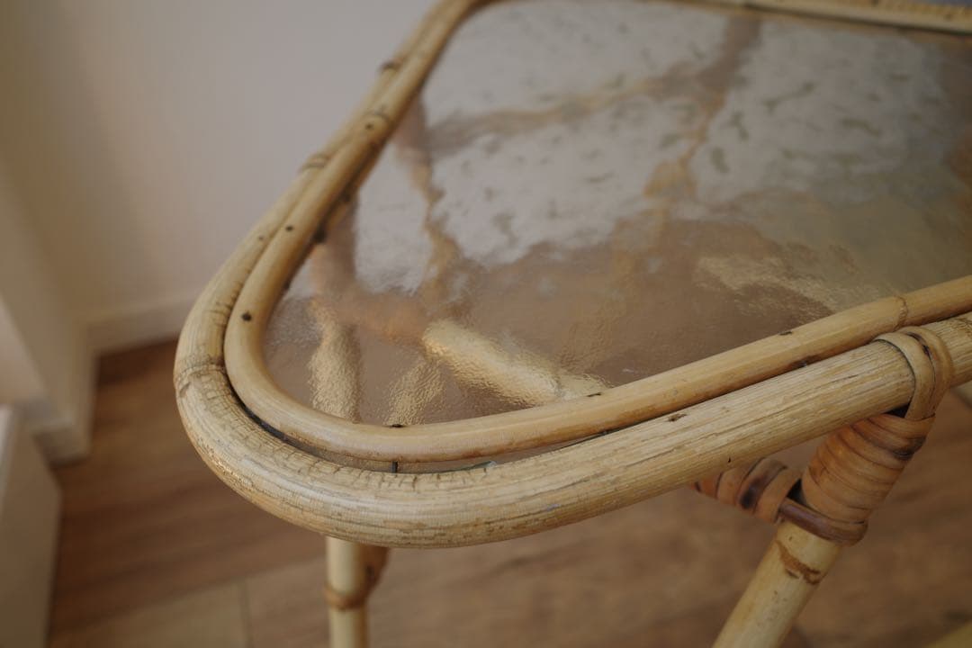 vintage ラタン ガラス △ サイドテーブル