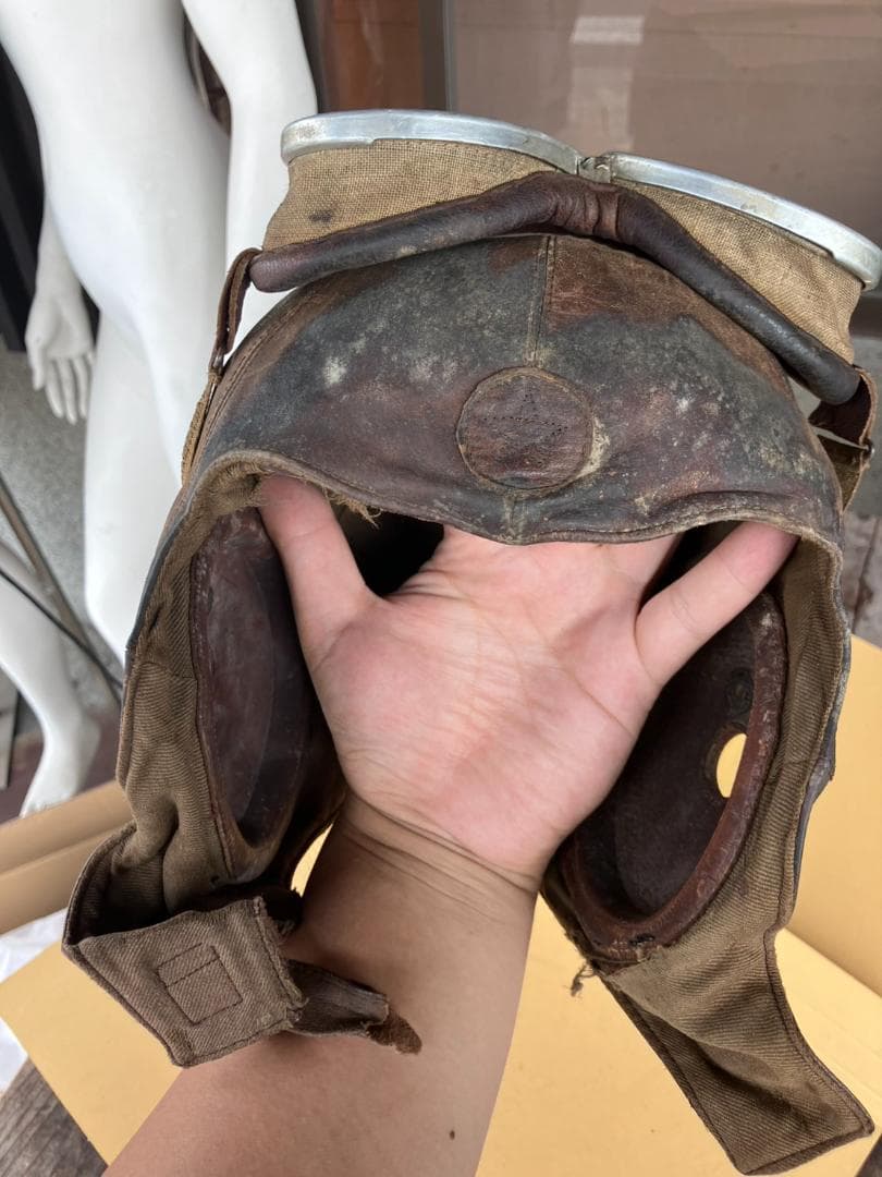 【実物】旧日本軍戦車兵ヘルメットとゴーグルセット【本物】