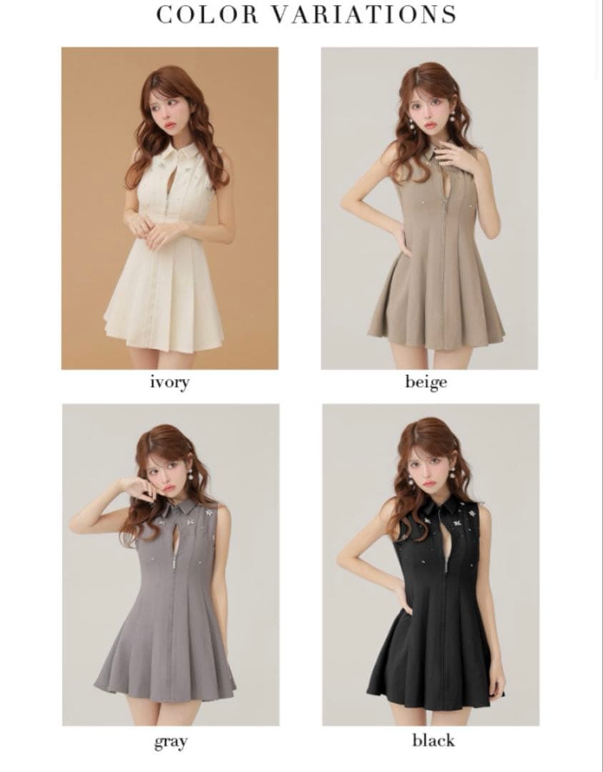 ローブドフルール 襟付きノースリーブフレアミニキャバドレス アイボリー Sサイズ