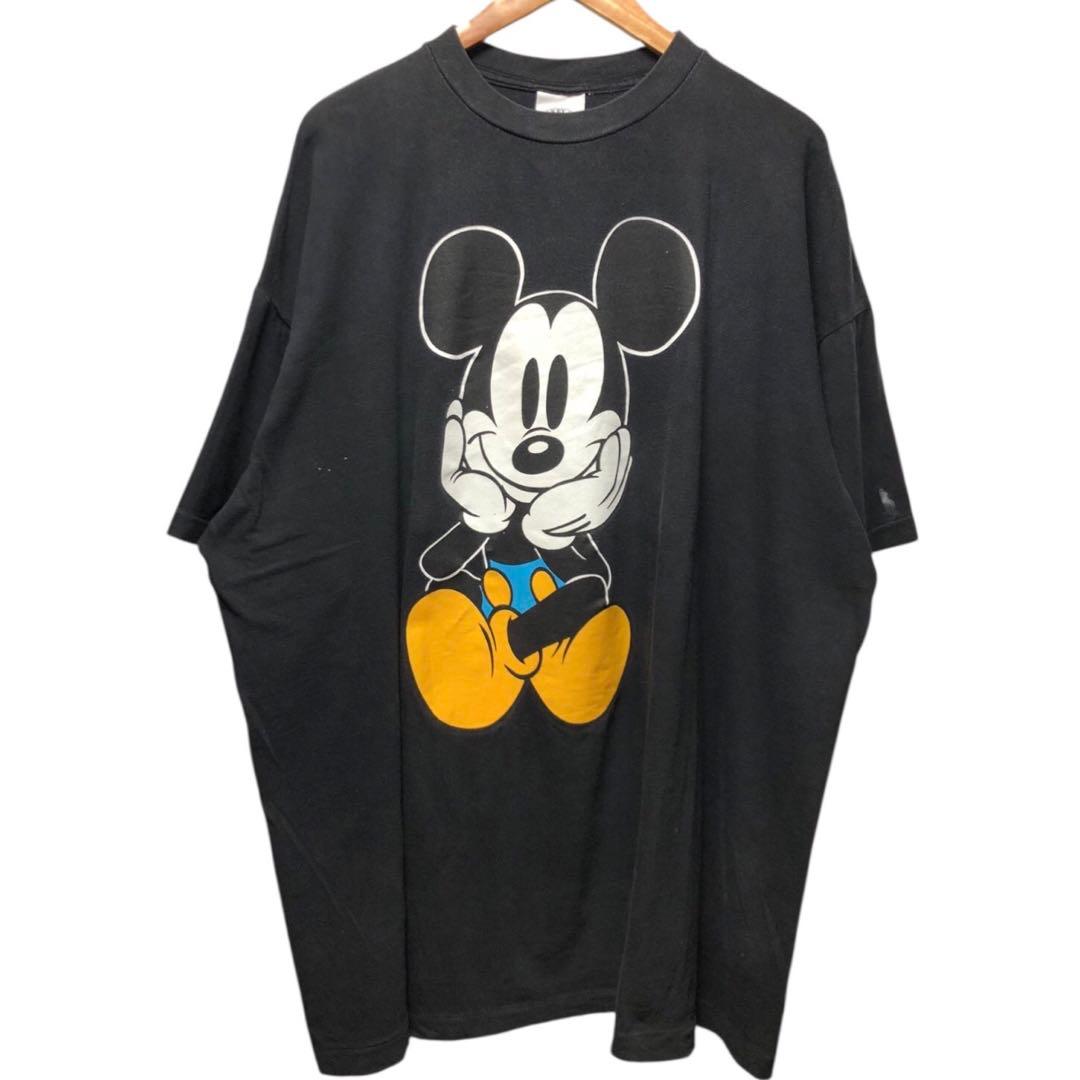K*.様 90s お座りミッキー 青パン 両面 Tシャツ one size