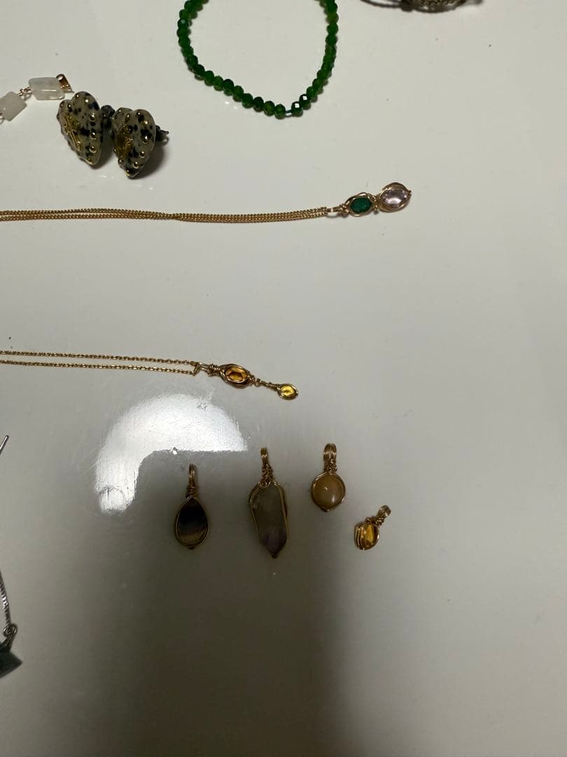 天然石　ネックレス　ピアス　セット　フカネ巻き　fukane 糸魚川翡翠