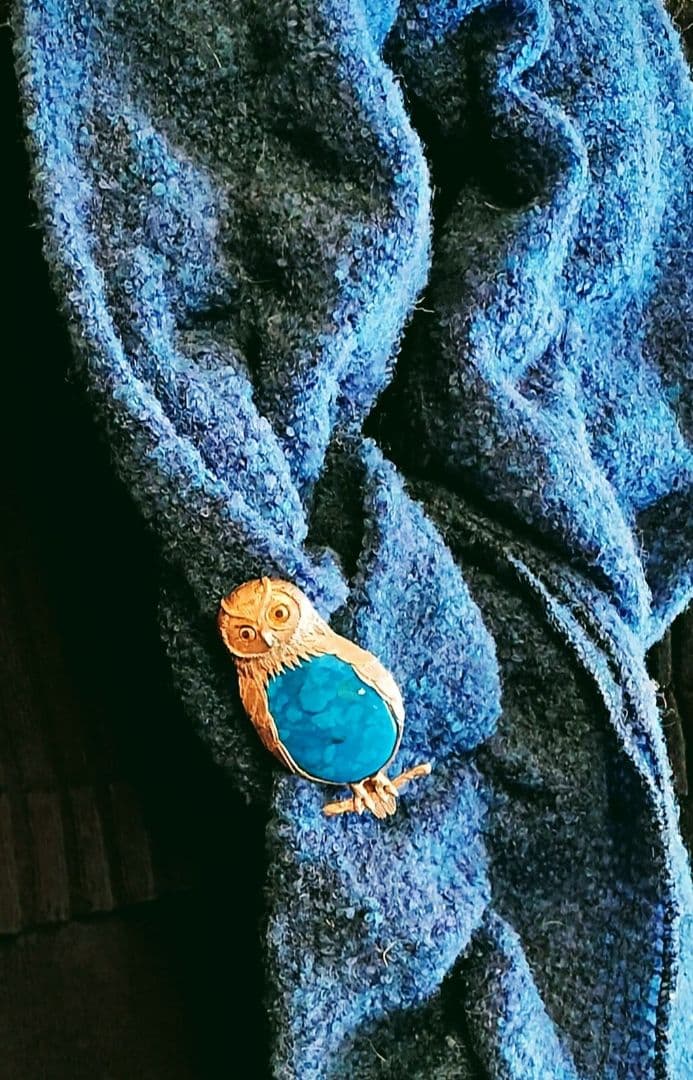 お値下げ！【希少】福島菊次郎　彫金ブローチ　シルバー&トルコ石