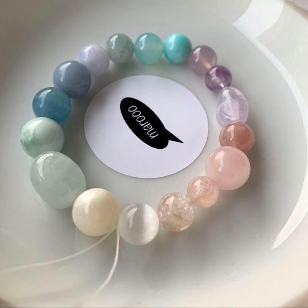 天然石ブレスレットタロガーネットディープローズクォーツアンバー水晶