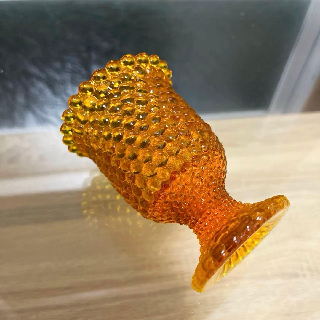 骨董　時代ガラス　希少　橙色　黄色暈し　霰プレス　あられ　氷コップ　ウラン １客