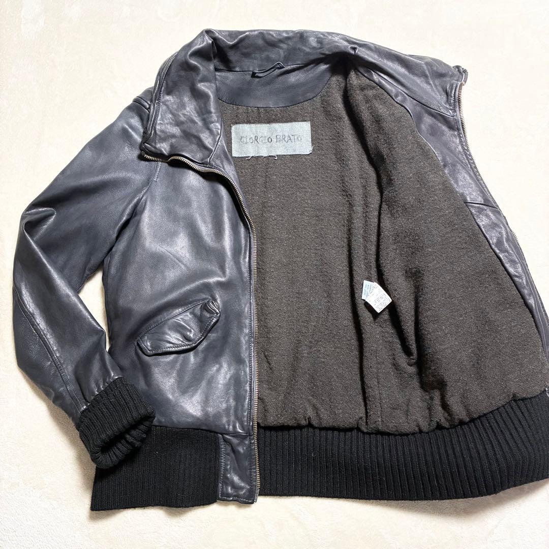 【美品】GIORGIO BRATO☆レザージャケット☆ライダース☆羊革☆墨黒☆