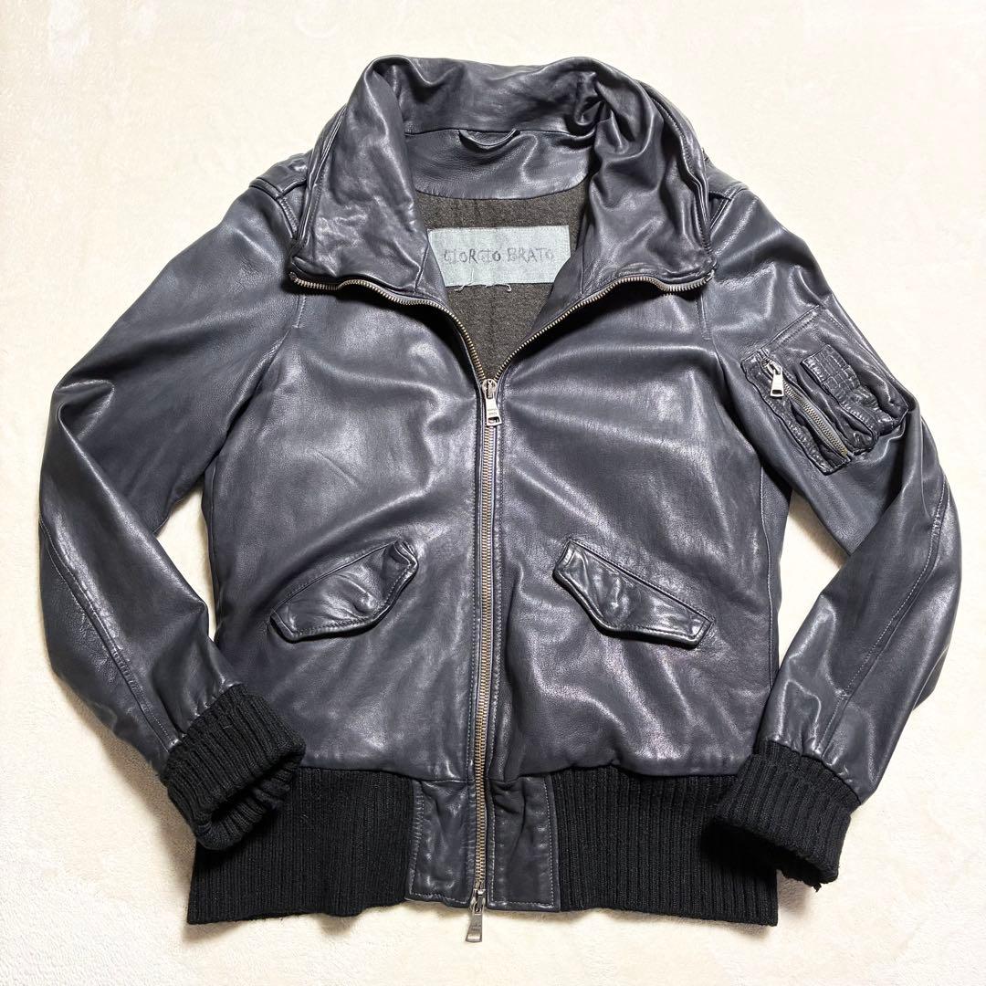 【美品】GIORGIO BRATO☆レザージャケット☆ライダース☆羊革☆墨黒☆