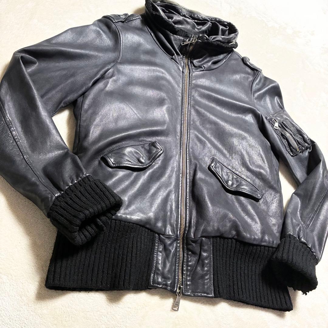 【美品】GIORGIO BRATO☆レザージャケット☆ライダース☆羊革☆墨黒☆