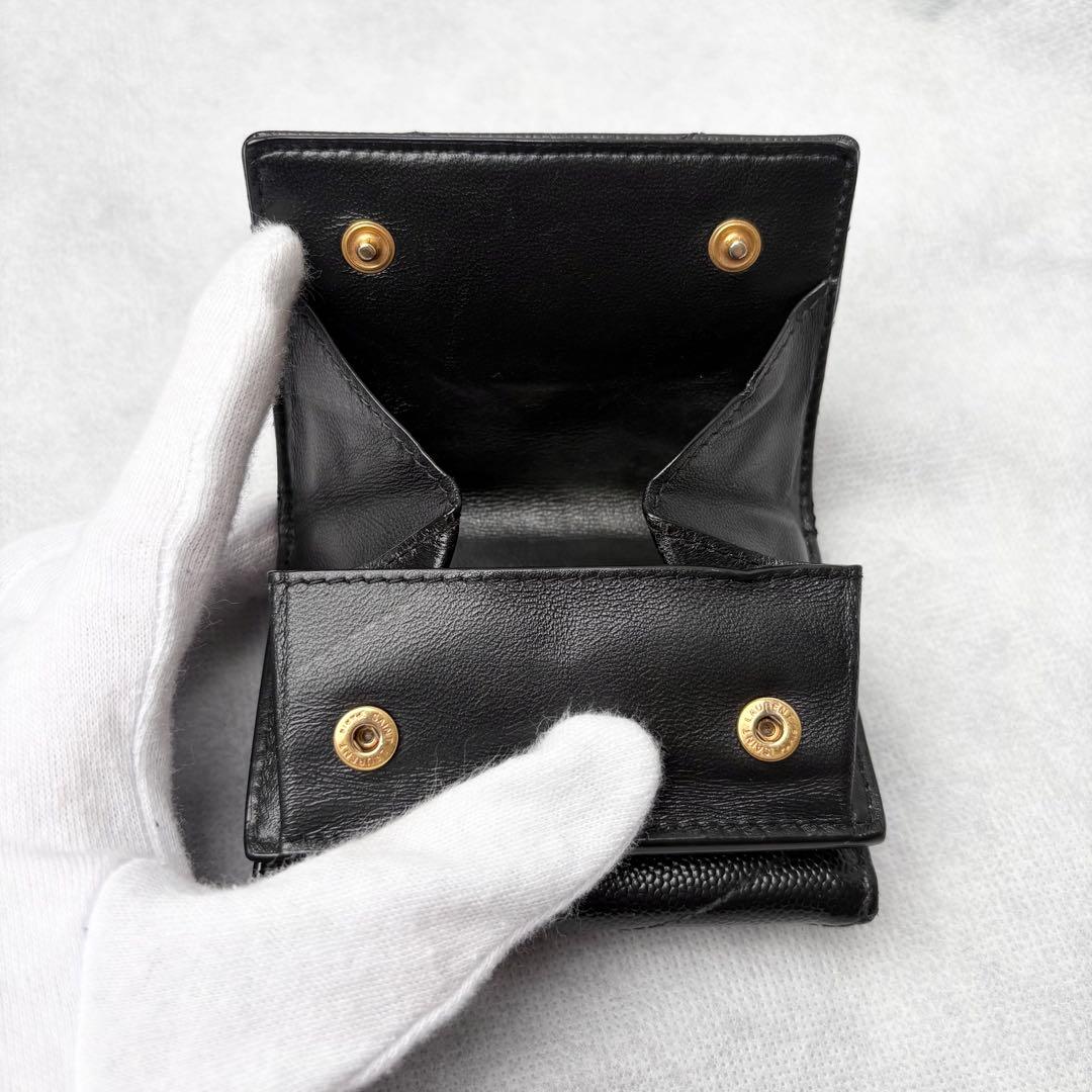 サンローラン 三つ折り財布 Vステッチ カサンドラ レザー オリガミ YSLロゴ