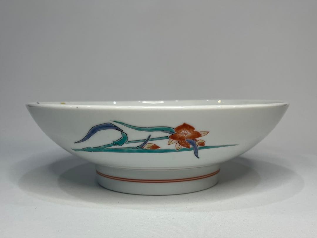 【人間国宝】十四代 柿右衛門 錦手 露草文 鉢 特注品 高台 大鉢 大皿 箱無し