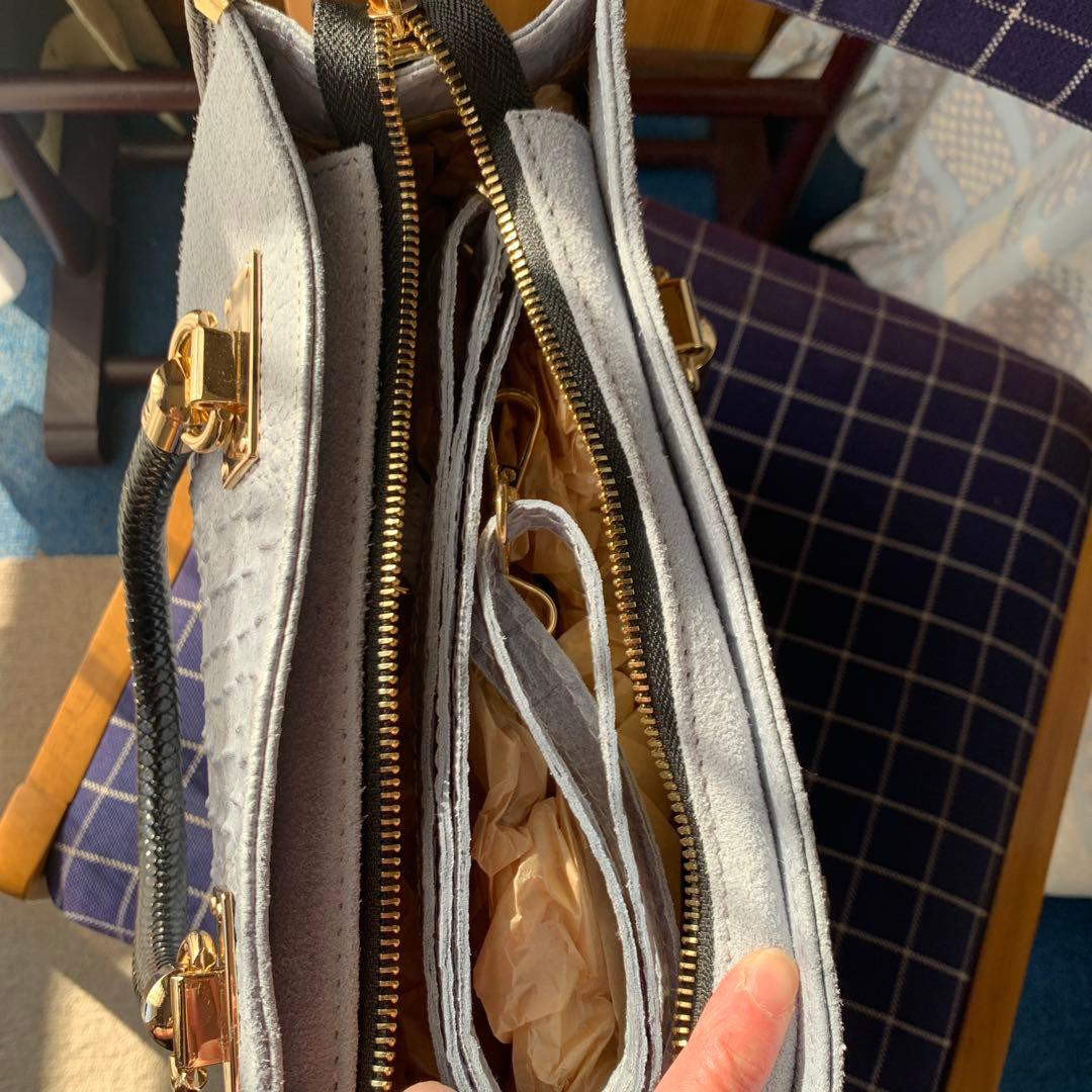 chikcc スカイブルー　牛革ショルダーバッグ 編み込みハンドル