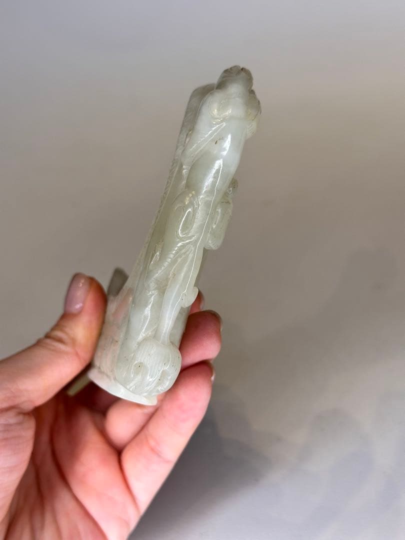 白玉 龍紋 筆架 龍彫 雕刻 文房具 古董品