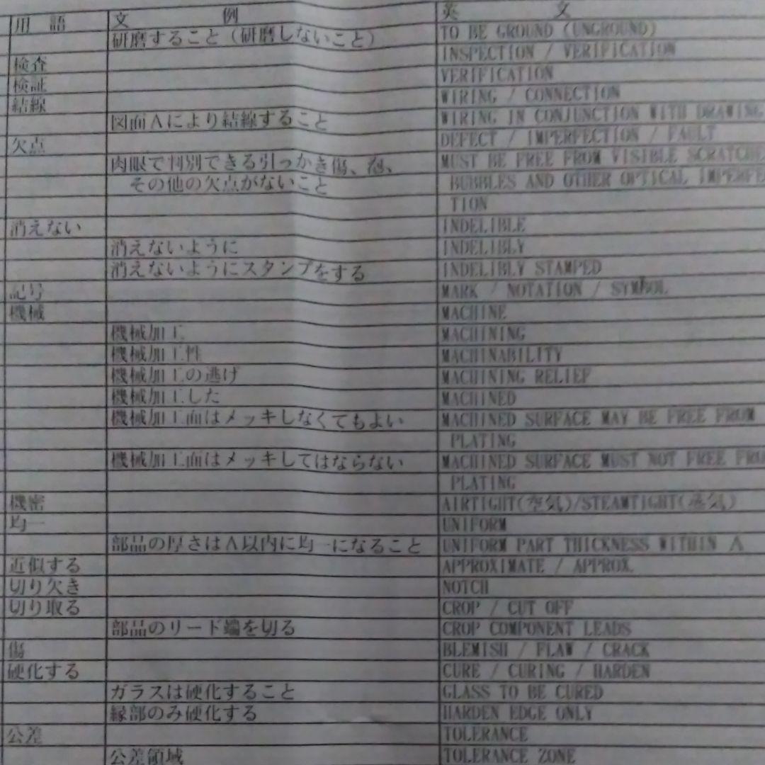 機械設計用、英語図面表現集