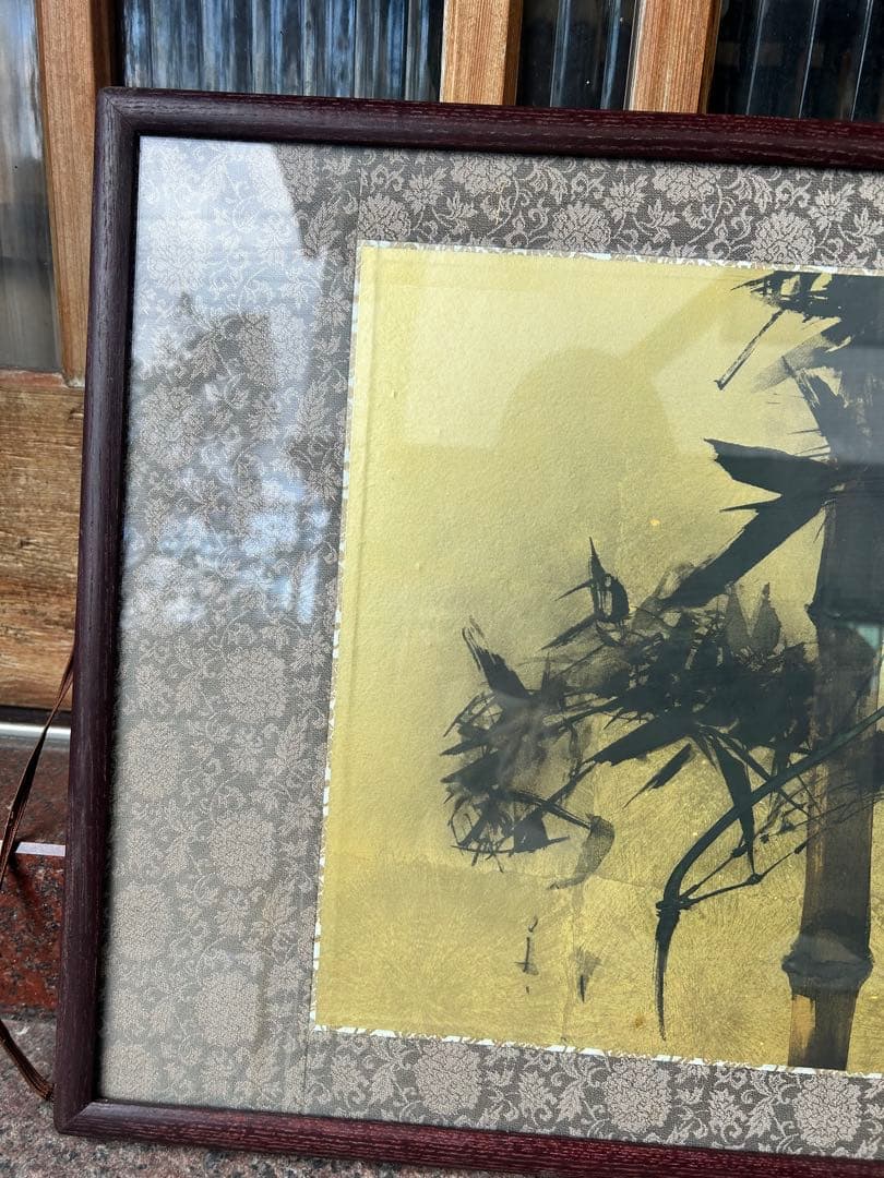 山田青雅 水墨画 扁額　大作　日本画　竹林に雀