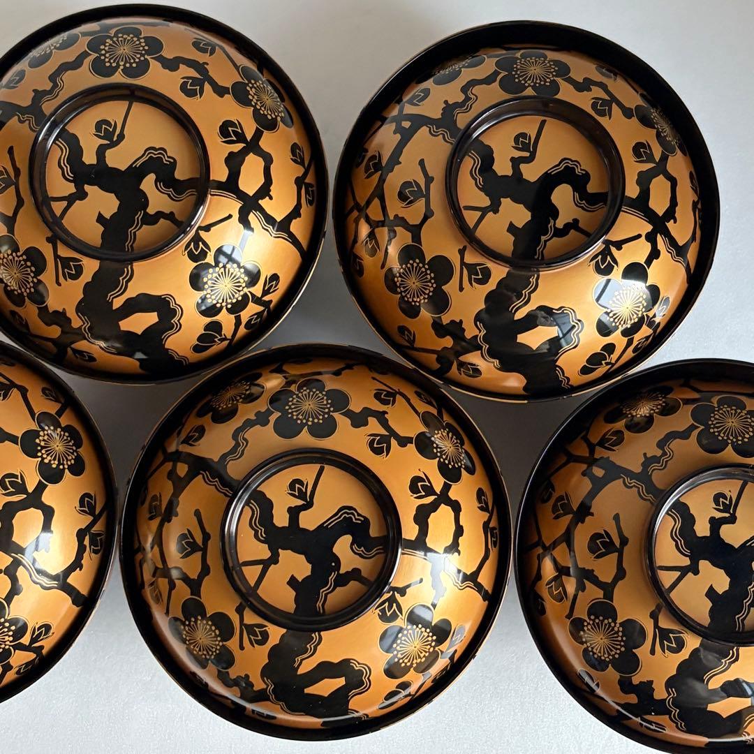 木製漆器　金蒔絵吸物椀五客　お椀　蓋付き椀　雑煮椀　お雑煮椀