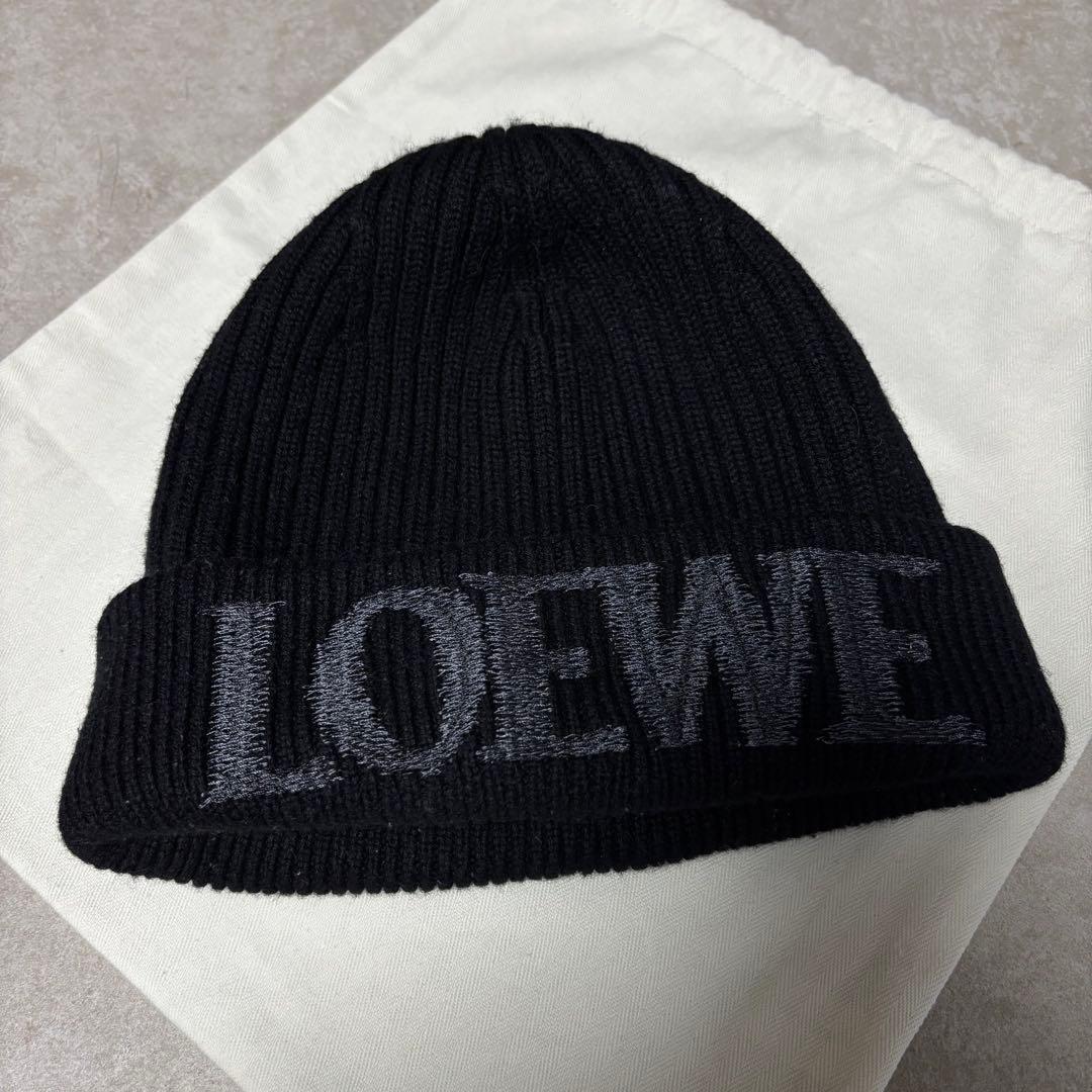 【美品】LOEWE ロエベ ビーニー ニット帽 黒 イタリア製 保存袋有