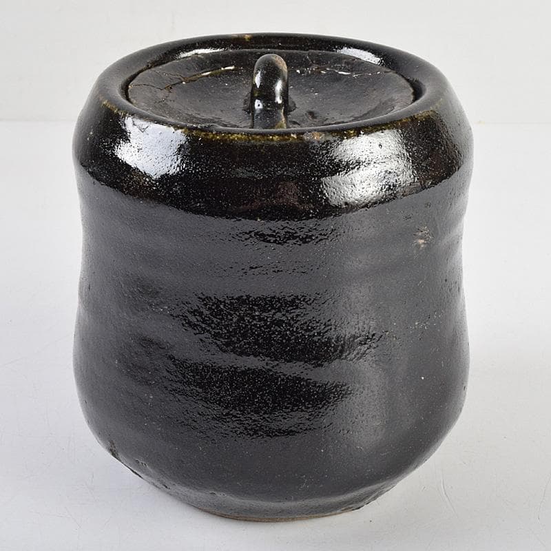 茶道具　芳幽軒　加藤石春作　黒楽水指　時代箱付　V　R9345