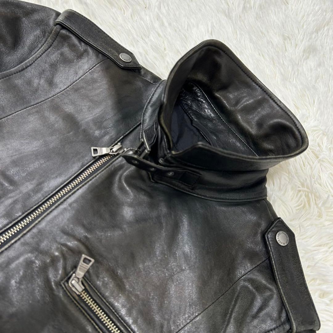 【美品/M】バーバリーブラックレーベル ライダース レザージャケット ラムレザー