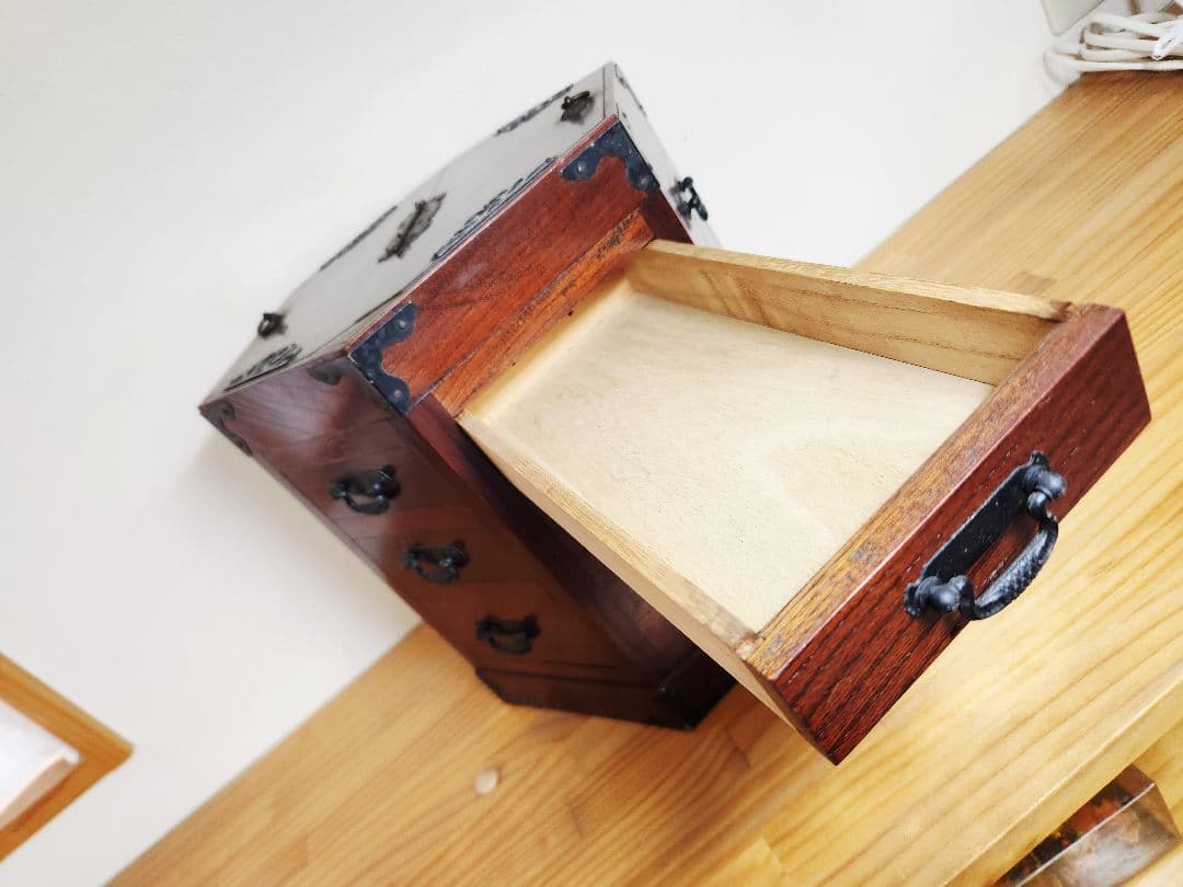 六角形 木製タンス引き出し収納箱昭和レトロアンティークヴィンテージ古道具李朝家具