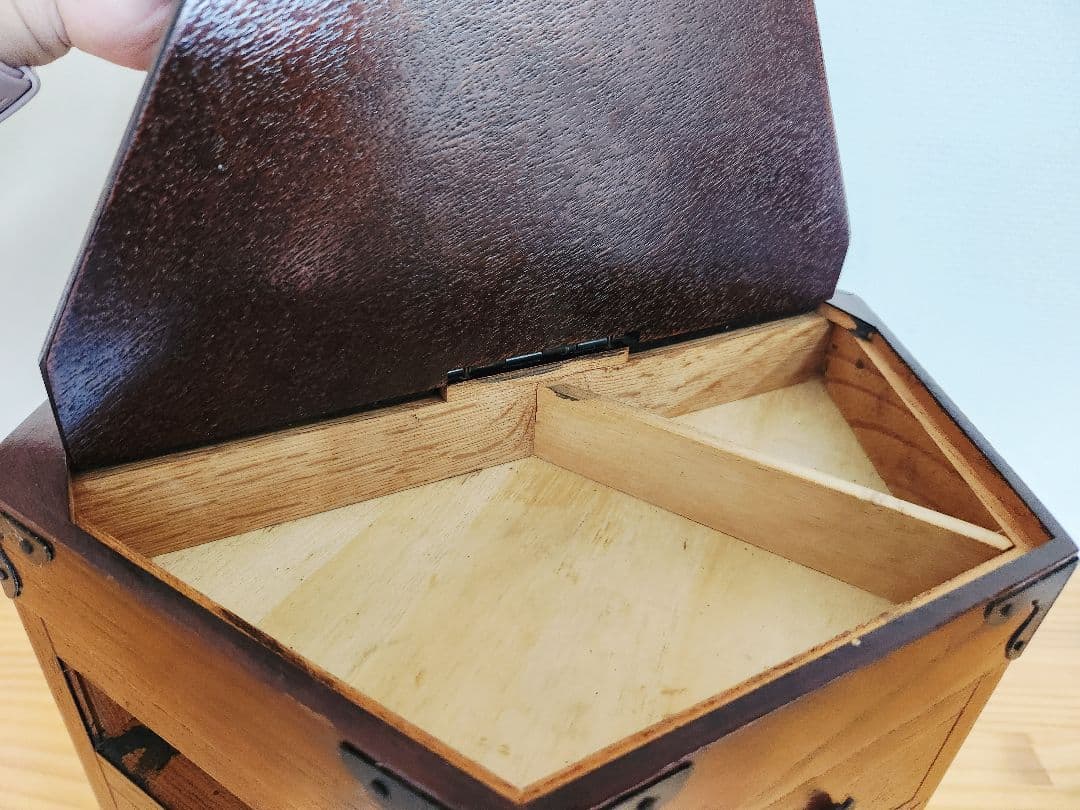 六角形 木製タンス引き出し収納箱昭和レトロアンティークヴィンテージ古道具李朝家具